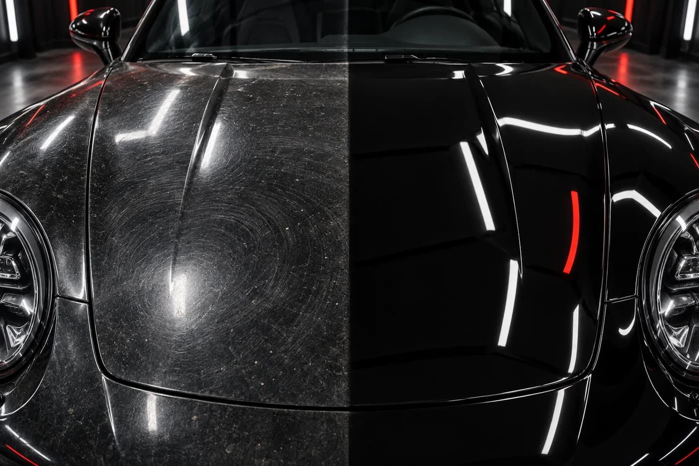 Illustrative comparison: dull paint on the left and glossy paint on the right