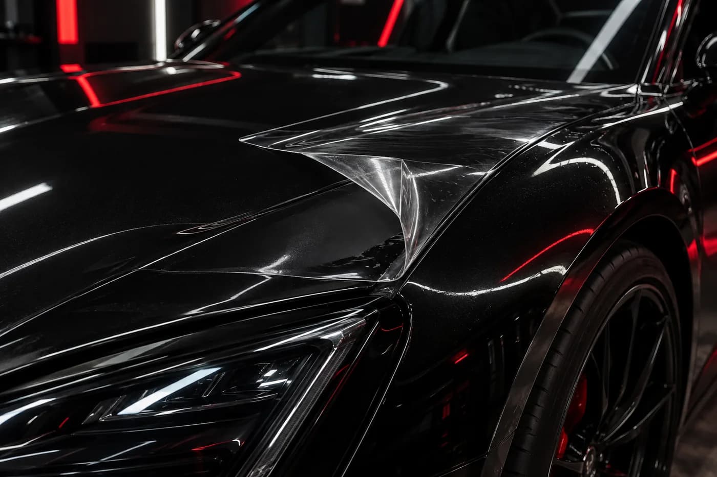 Illustrative transparent protective film over black automotive paint